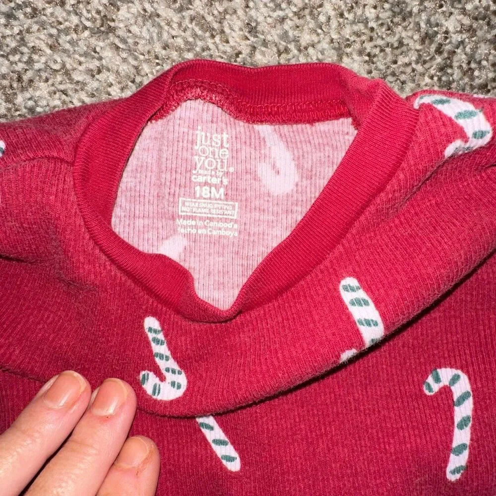 Carters 18M Red Christmas Pajama Set Candy Cane Gingerbread Toddler